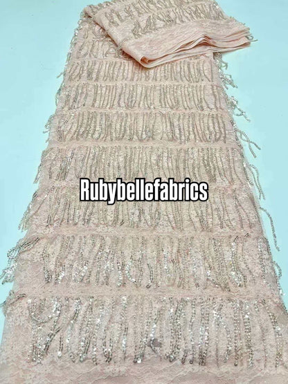 Luxury Fringe Pastel Sequin Lace Fabric – Premium Lace Couture Fabric