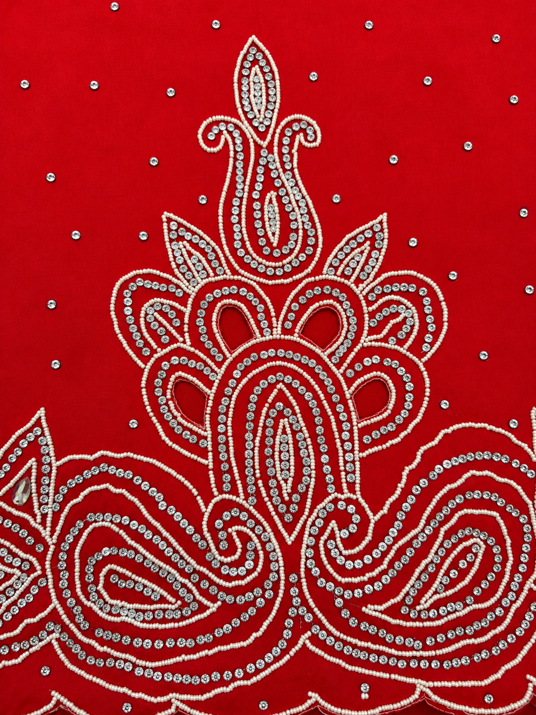 6.5 Yards Red Taffeta Tulle Fabric with Embellishments