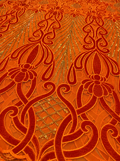 Iary Sequin Velvet Fabric - Orange