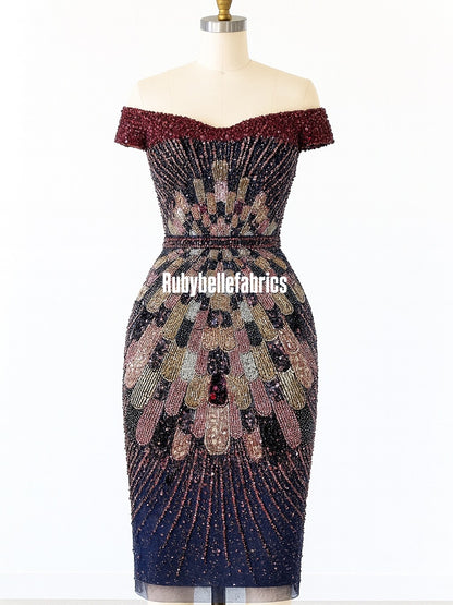 Luxury Geometric Deco Sequin Beaded Lace Fabric
