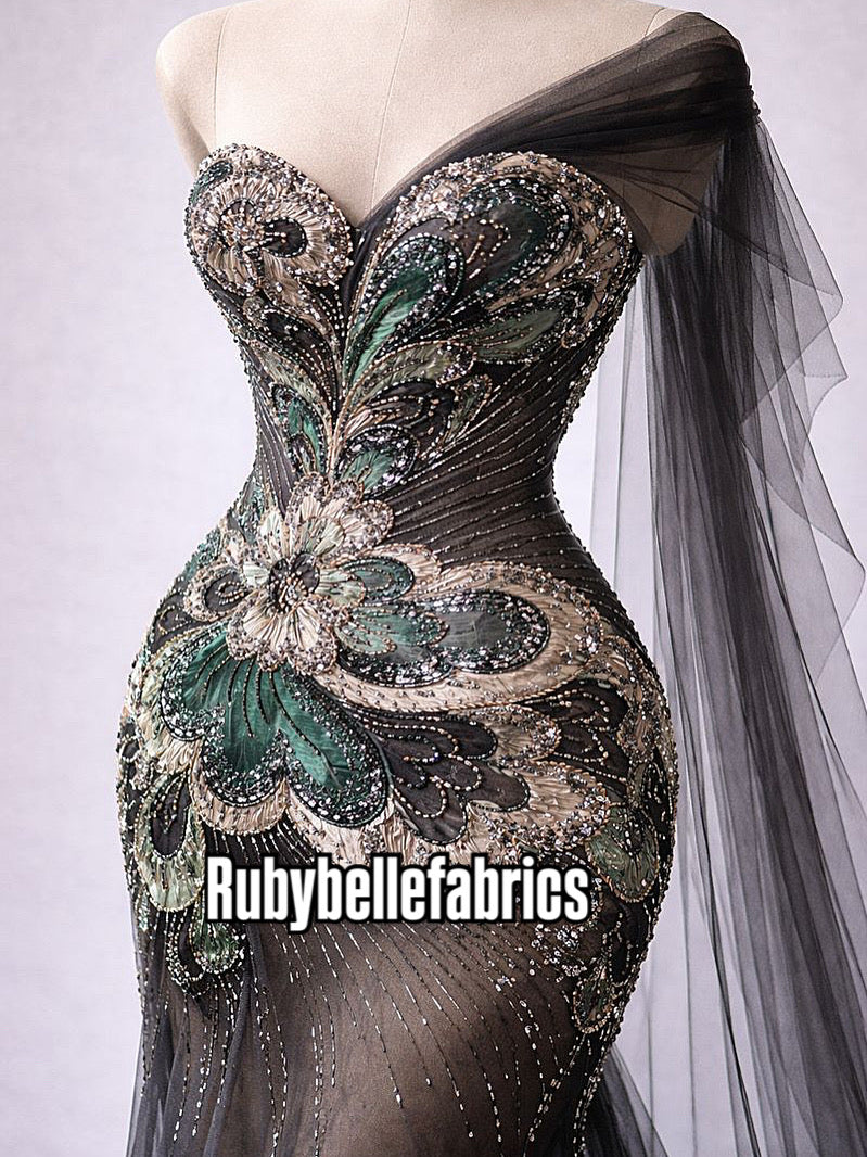 Astysx Beaded Sequin Lace Fabric