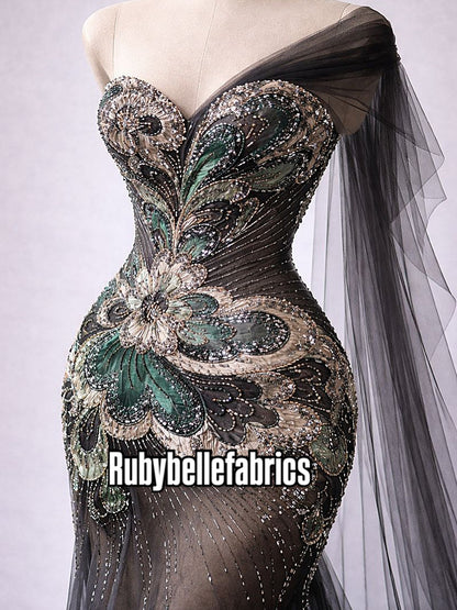 Astysx Beaded Sequin Lace Fabric