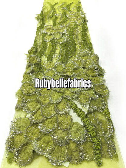 Peruse Beaded Scallop Petal Lace Fabric