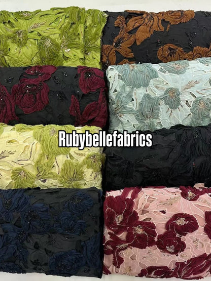 Ipped 3D Luxury Deluxe Floral Beaded Fabric