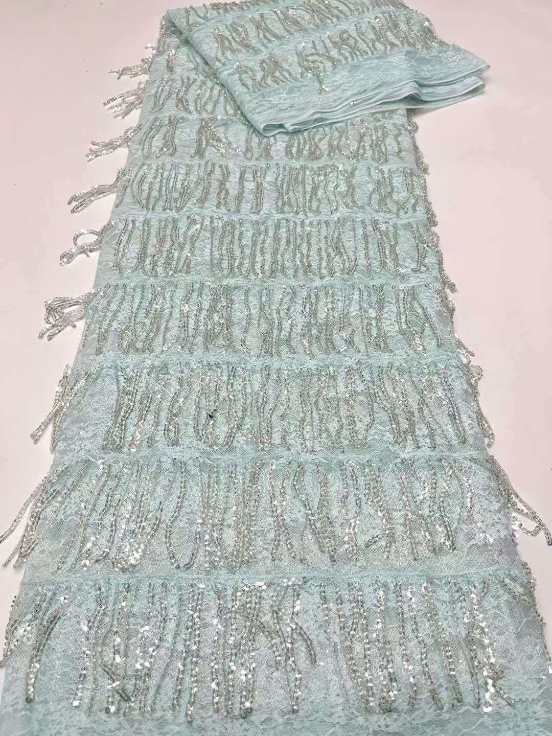 Luxury Fringe Pastel Sequin Lace Fabric – Premium Lace Couture Fabric