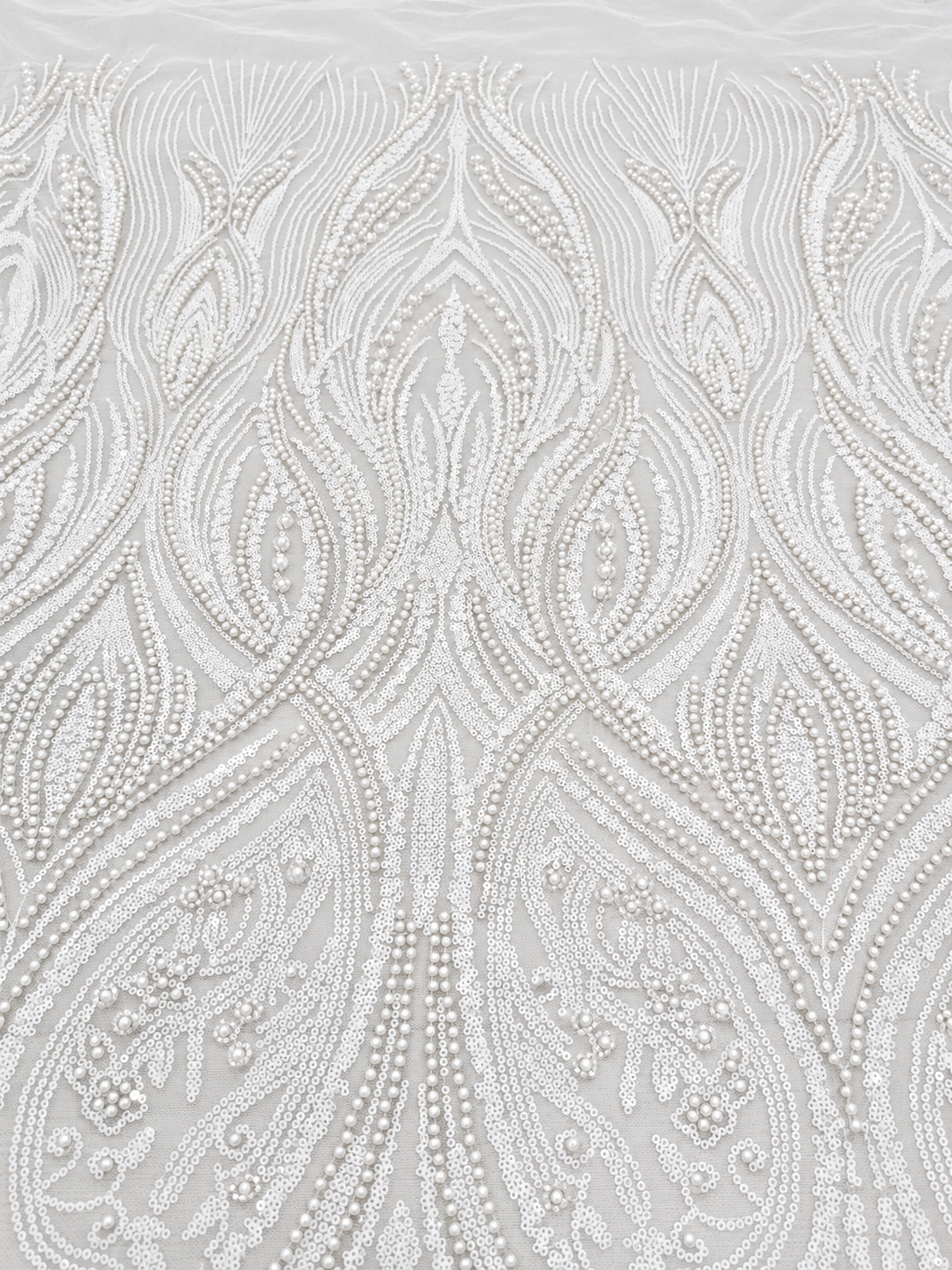 Erse Sequin Beaded Quality Fabric - White