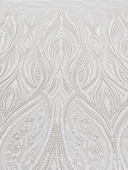 Erse Sequin Beaded Quality Fabric - White