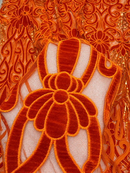 Iary Sequin Velvet Fabric - Orange