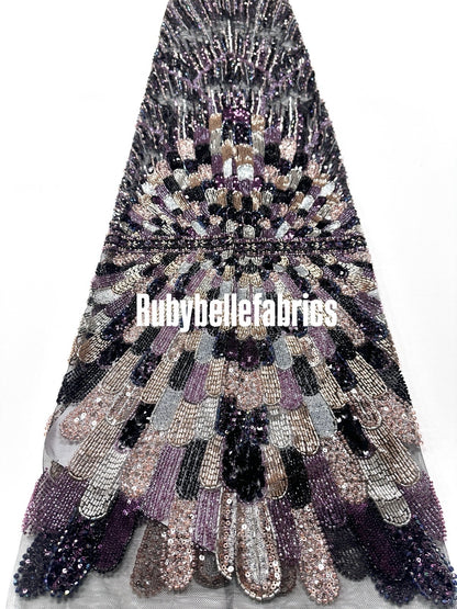 Luxury Geometric Deco Sequin Beaded Lace Fabric