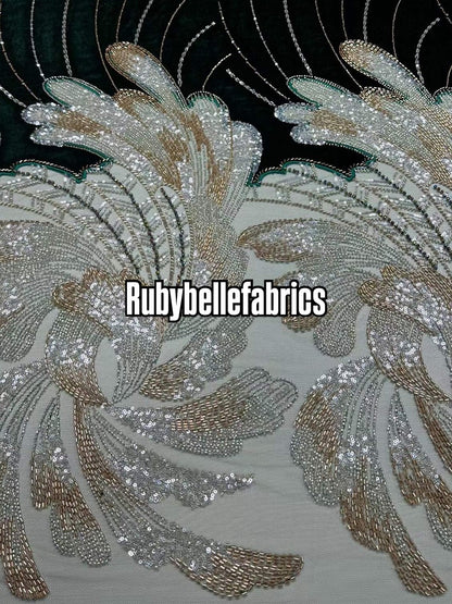 Ganic Luxury Floral Beaded Tulle Velvet Fabric