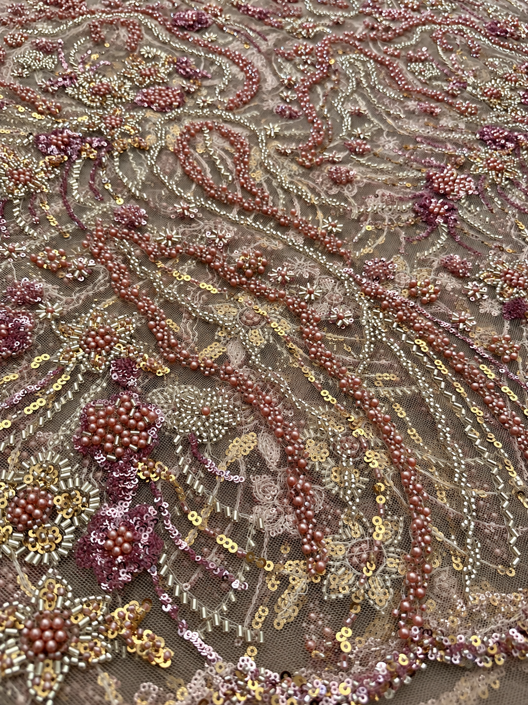 Oyce Luxury Floral Beaded Fabric - Blush Pink