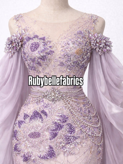 Enat Beaded Petal Sequin Lace Fabric