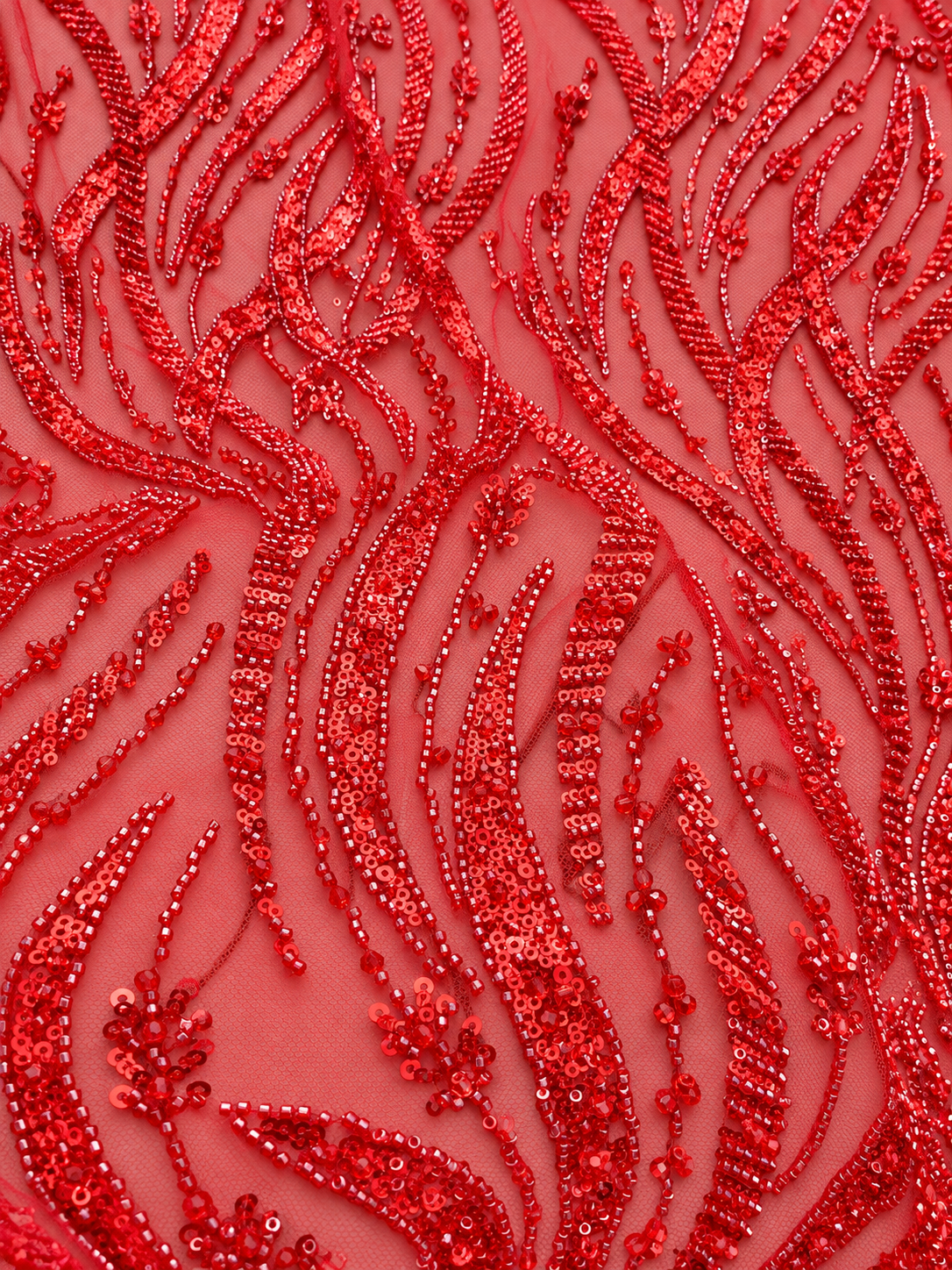 Ystal Luxury High Quality Beaded Fabric - Red