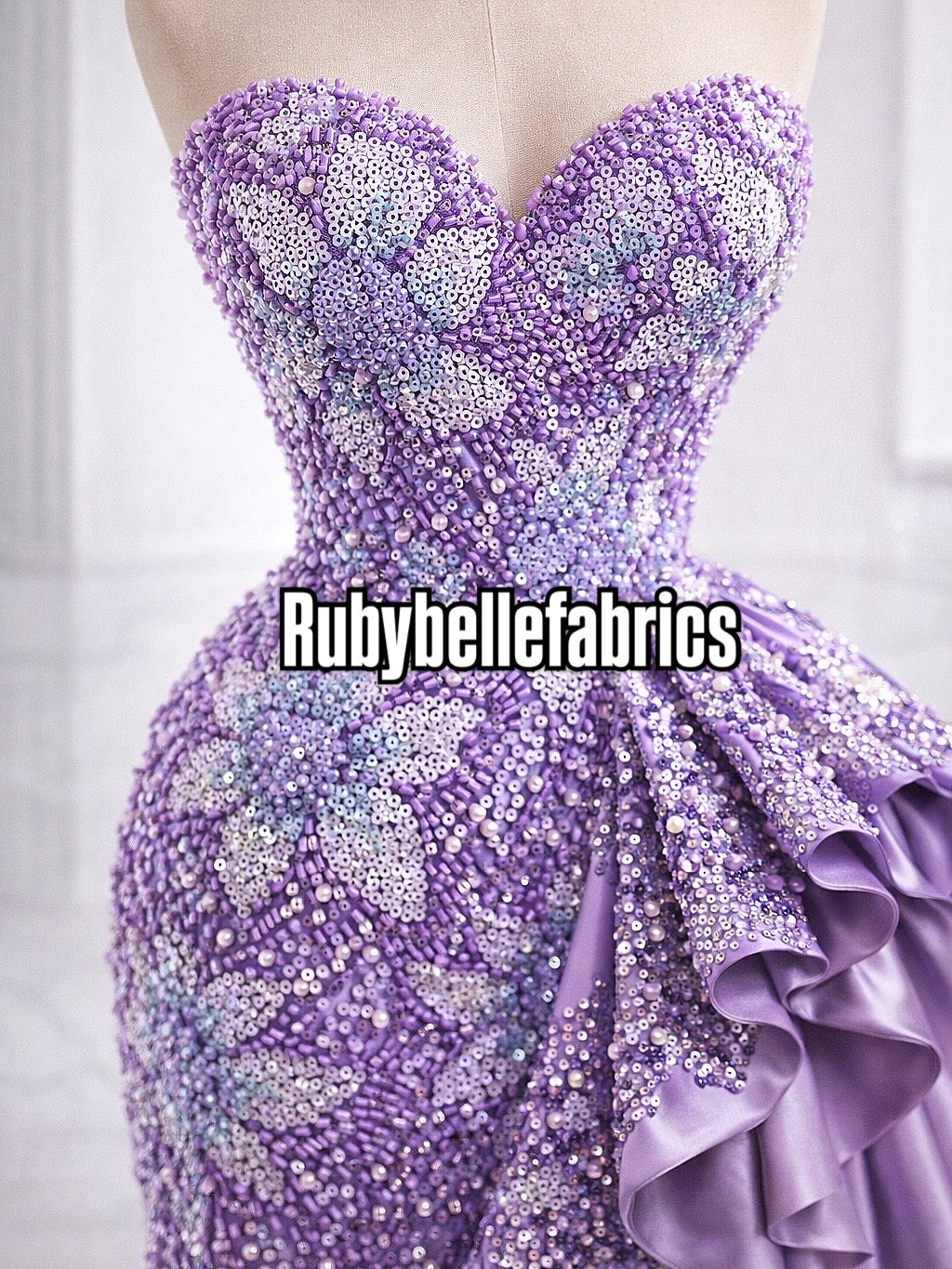 Enat Beaded Petal Sequin Lace Fabric