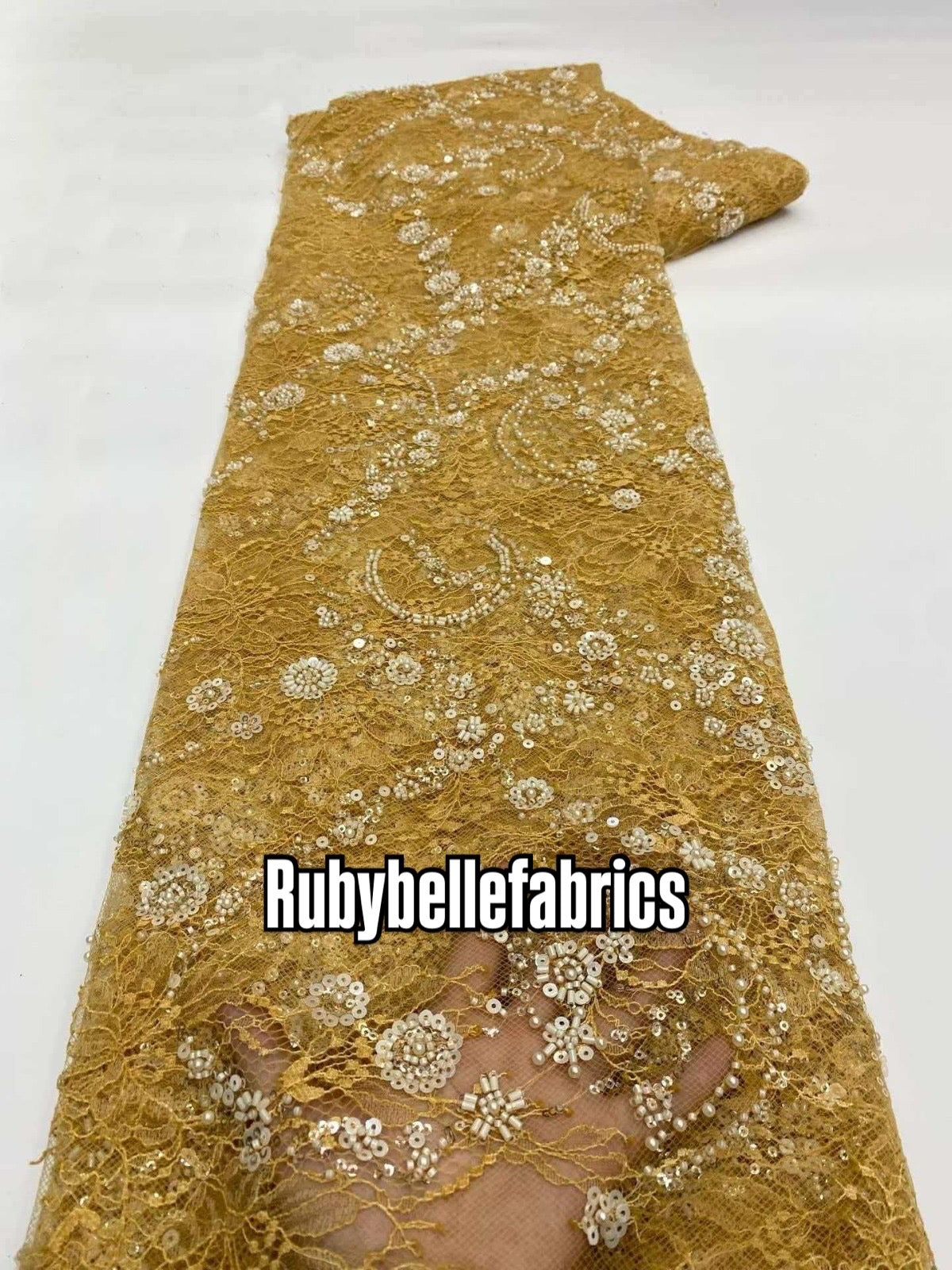 Patia Net Lace Floral Beaded Stone Fabric