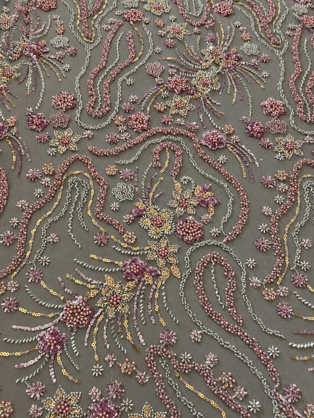 Oyce Luxury Floral Beaded Fabric - Blush Pink