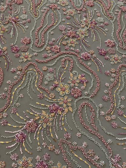 Oyce Luxury Floral Beaded Fabric - Blush Pink
