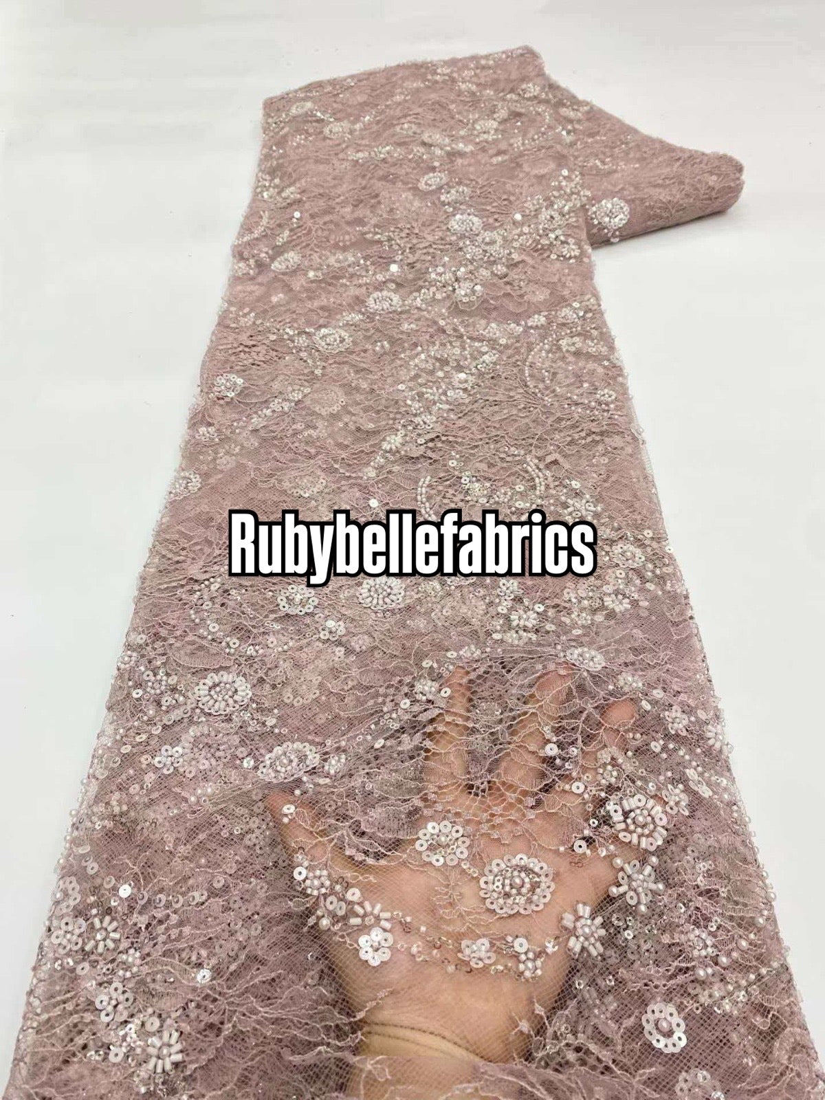Patia Net Lace Floral Beaded Stone Fabric