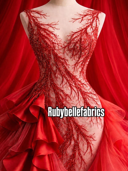 Tela de lentejuelas Olly - Rojo 