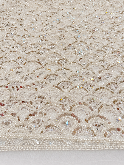Vechta High Beaded Quality Fabric - White
