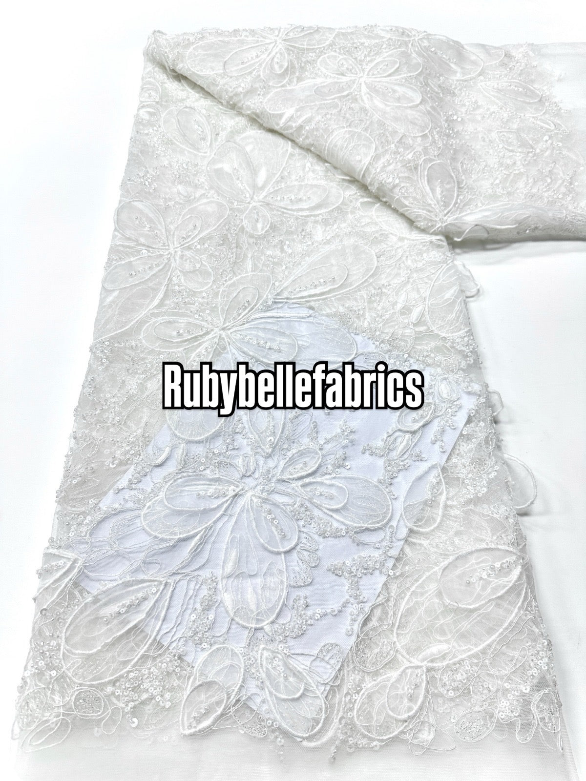 Romain Luxury Deluxe 3D Organza Floral Appliqués Fabric