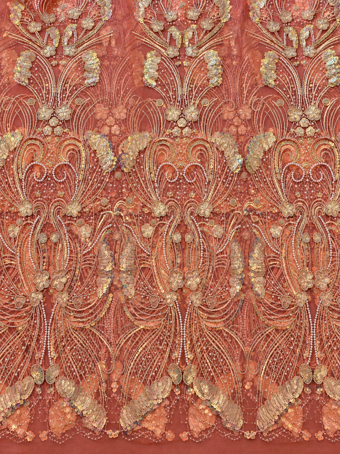 Ouly Sparkling Sequin Beaded Fabric - Peach