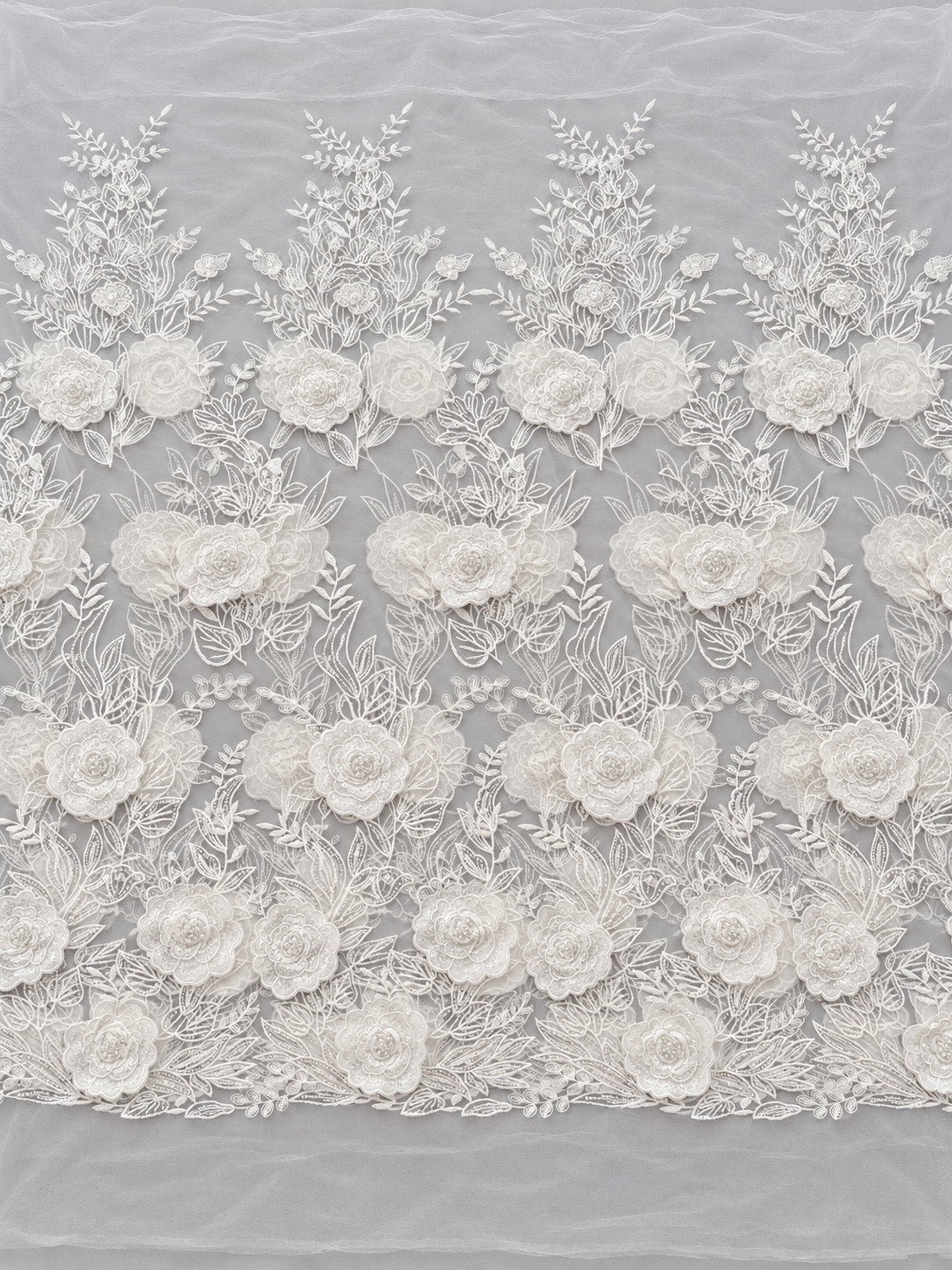 Rixo 3D Sequin Beaded Quality Floral Fabric - White