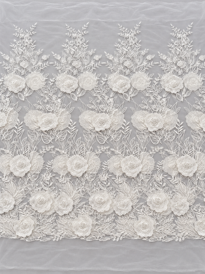 Rixo 3D Sequin Beaded Quality Floral Fabric - White
