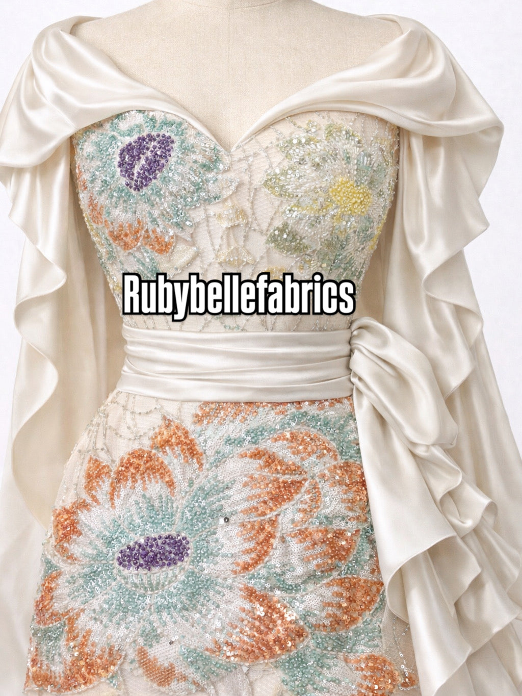 Enat Beaded Petal Sequin Lace Fabric