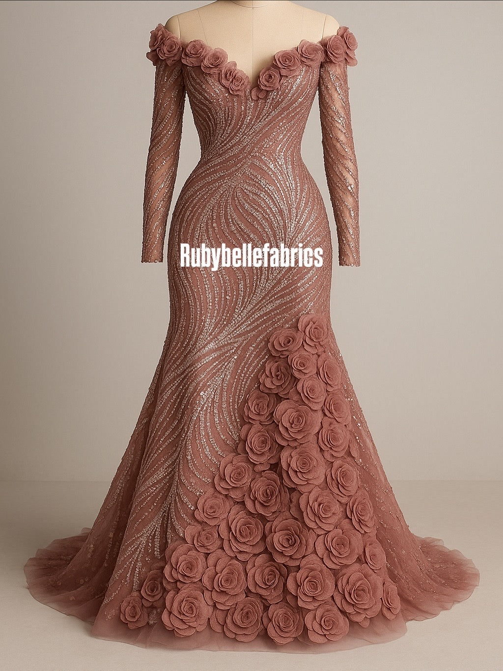 Urkey Roses 3D Sequin couture fabric