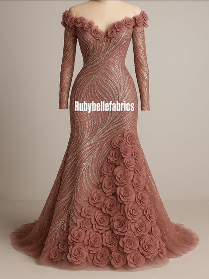 Urkey Roses 3D Sequin couture fabric