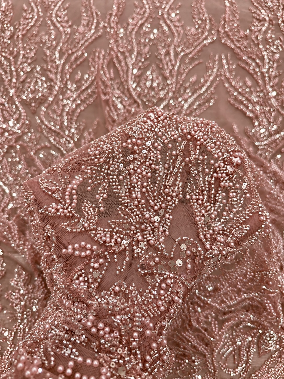 Hua Luxury Beaded Fabric - Blush Pink