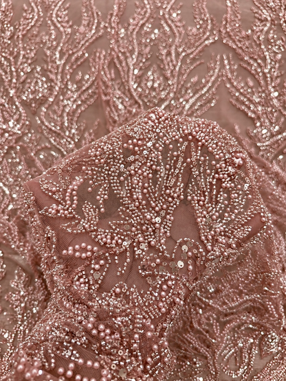 Hua Luxury Beaded Fabric - Blush Pink