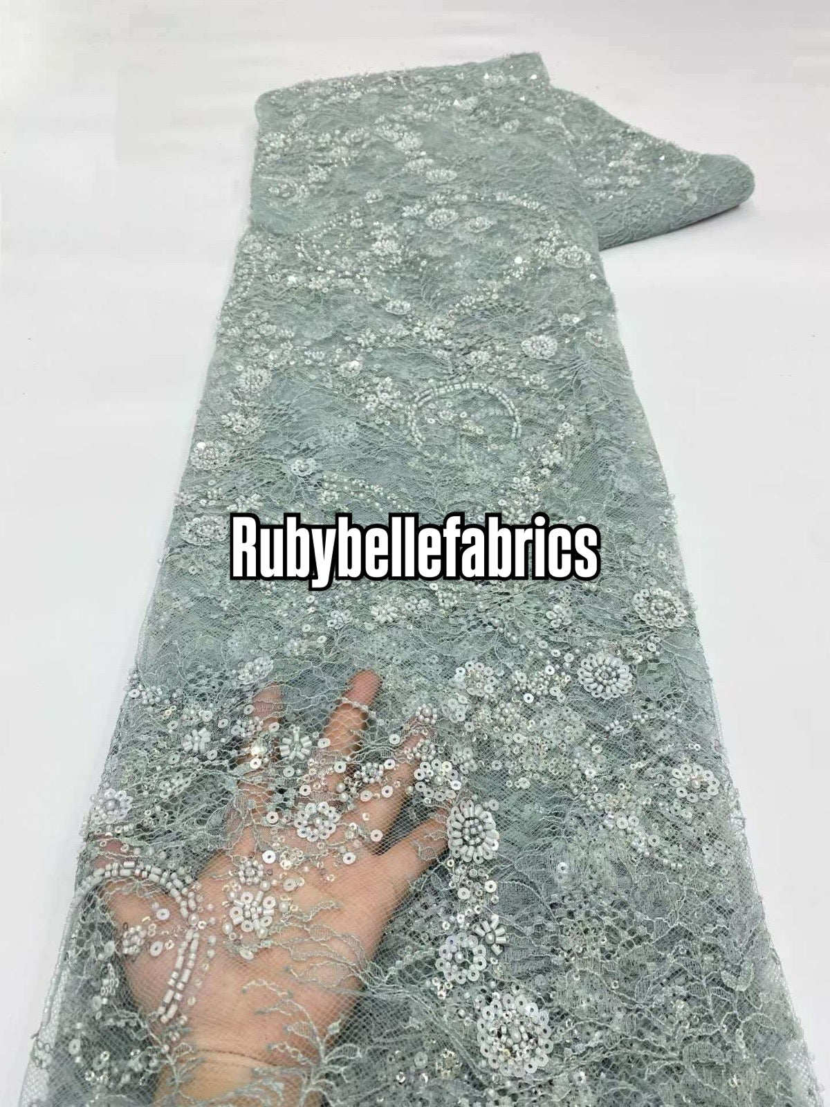 Patia Net Lace Floral Beaded Stone Fabric