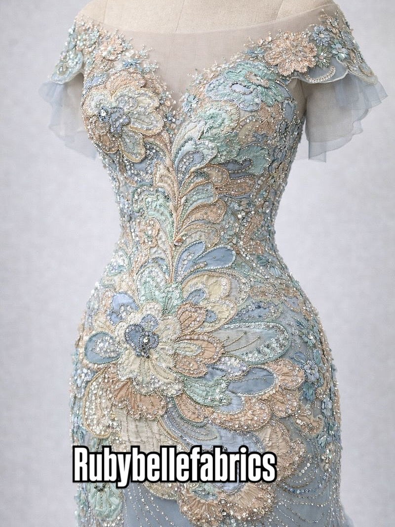 Astysx Beaded Sequin Lace Fabric