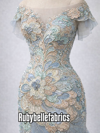 Astysx Beaded Sequin Lace Fabric