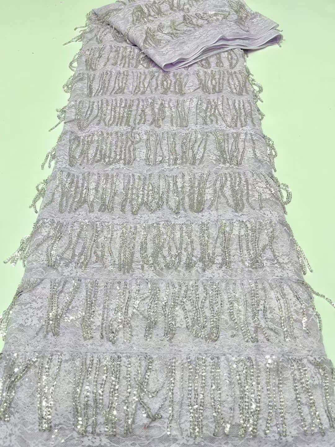 Luxury Fringe Pastel Sequin Lace Fabric – Premium Lace Couture Fabric