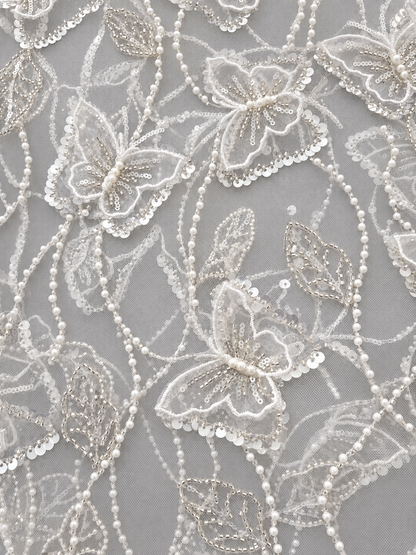 Butterfly 3D High Quality Fabric - White