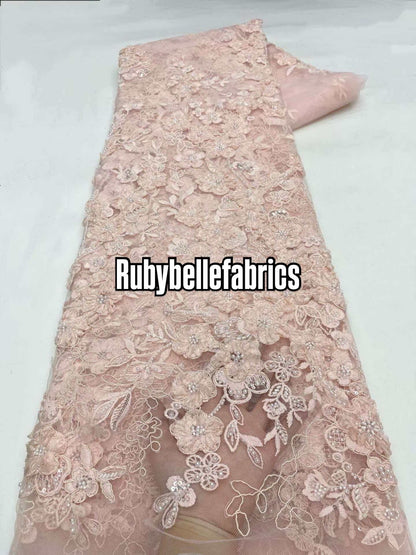 Rund Luxury 3D Floral Beaded Stone Fabric