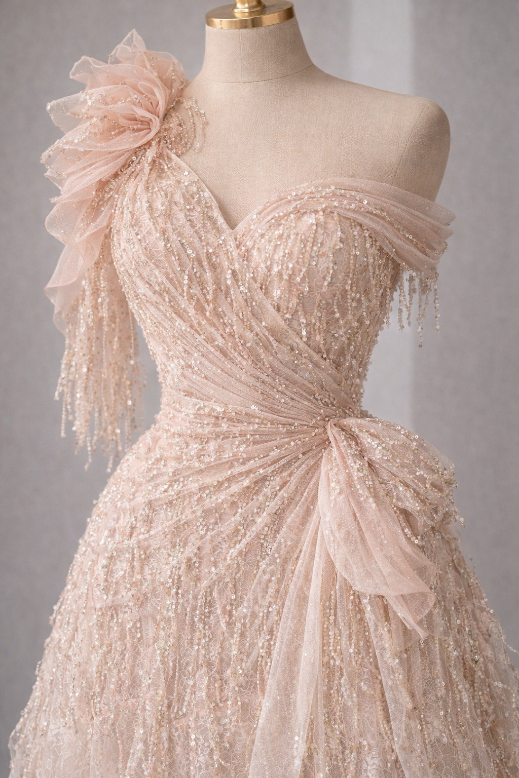 Luxury Fringe Pastel Sequin Lace Fabric – Premium Lace Couture Fabric