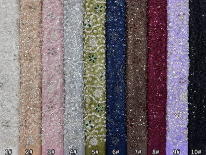 Aprain Luxury 3D Floral Beaded Stone Fabric