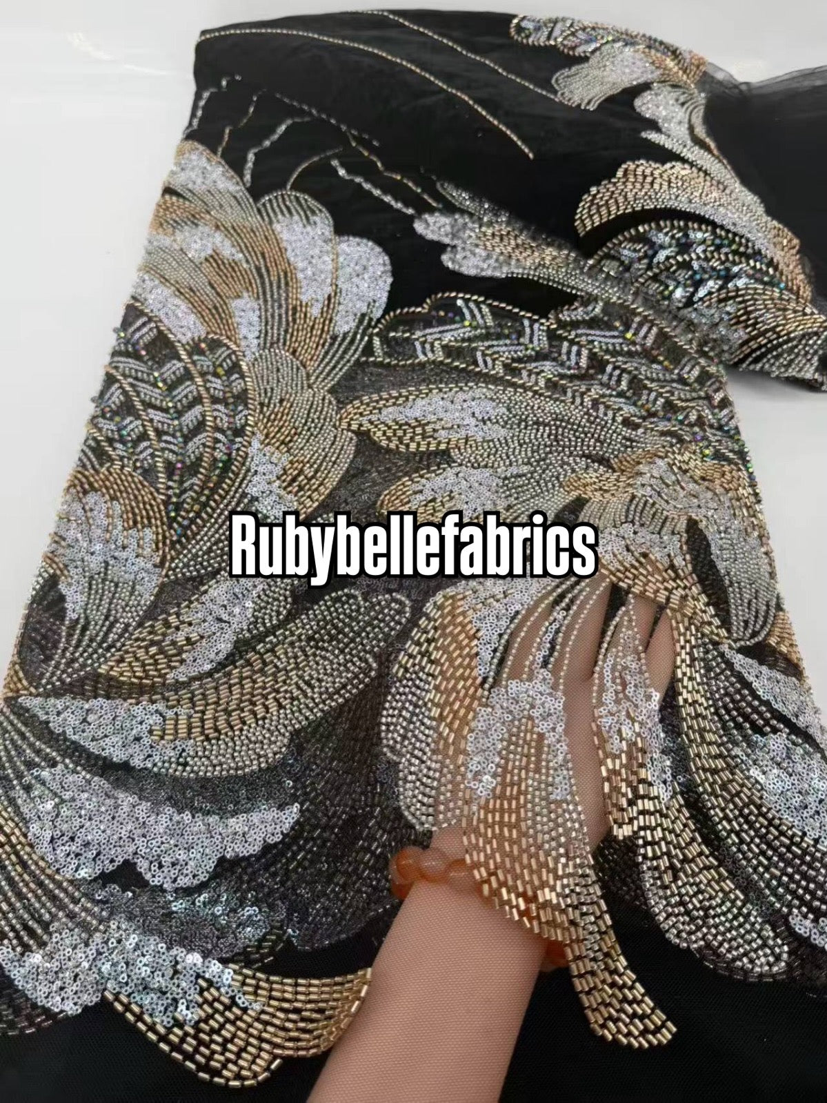Ganic Luxury Floral Beaded Tulle Velvet Fabric