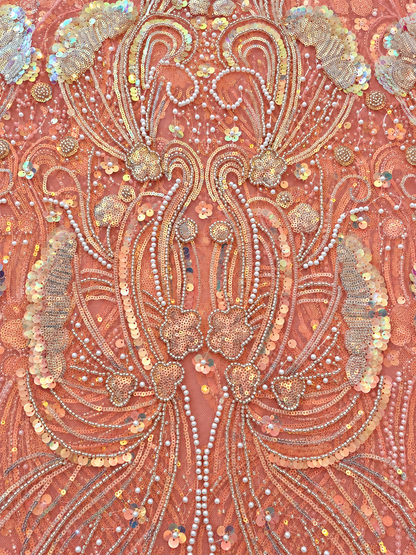 Ouly Sparkling Sequin Beaded Fabric - Peach