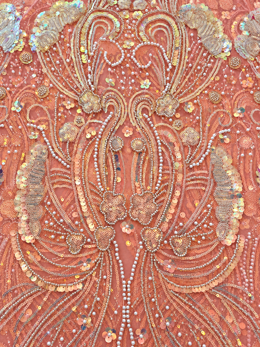 Ouly Sparkling Sequin Beaded Fabric - Peach