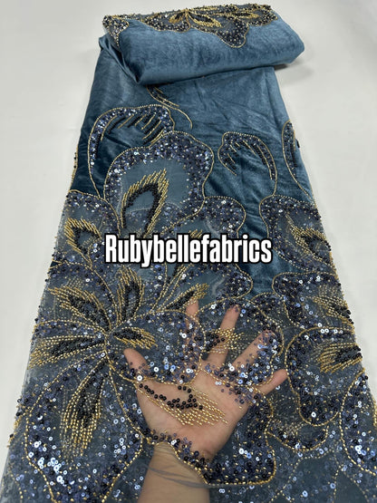 Ork Beaded Velvet Floral Fabric