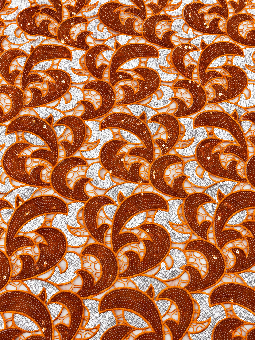 Uote Sparkling Sequin Organza Fabric - Orange/Silver
