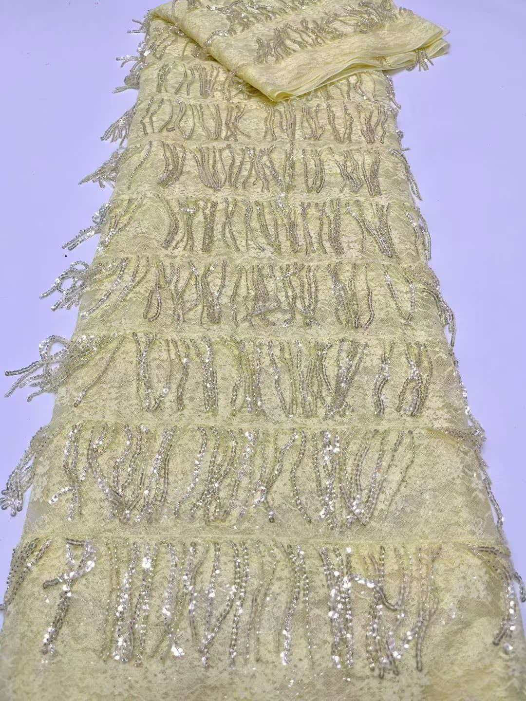Luxury Fringe Pastel Sequin Lace Fabric – Premium Lace Couture Fabric