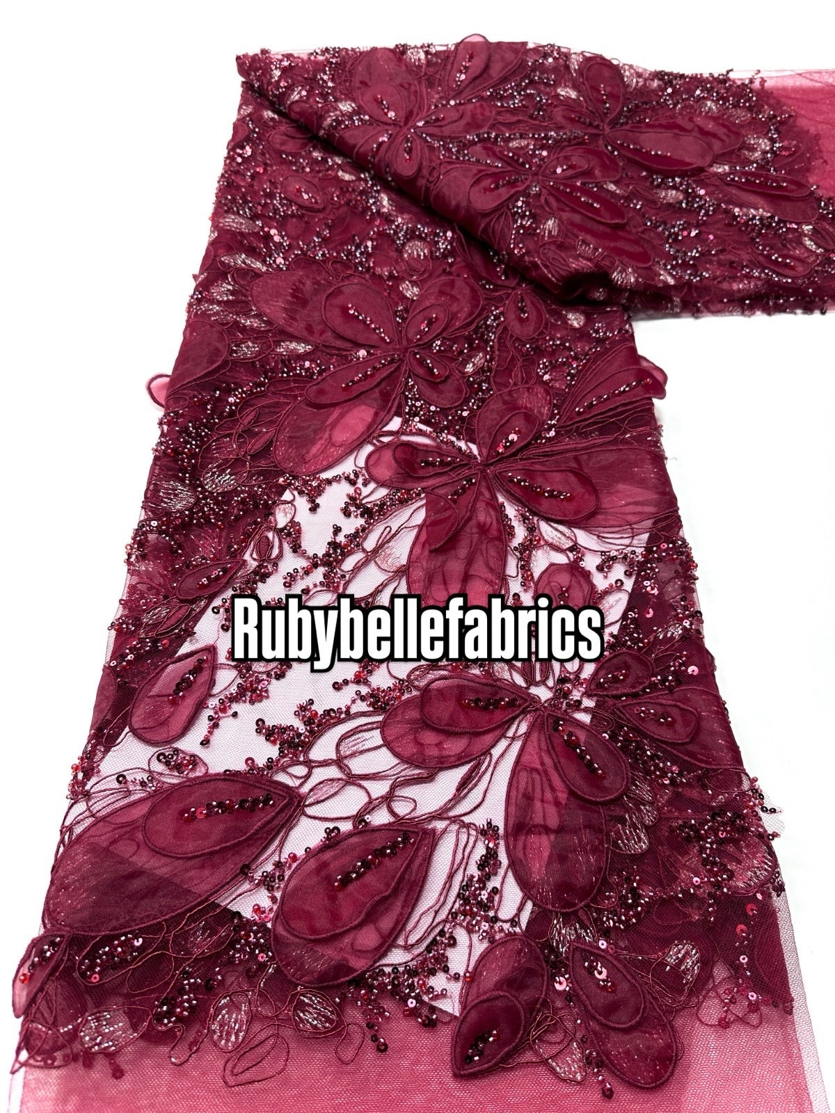 Romain Luxury Deluxe 3D Organza Floral Appliqués Fabric