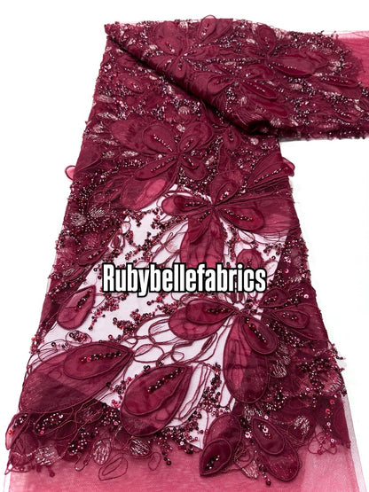 Romain Luxury Deluxe 3D Organza Floral Appliqués Fabric