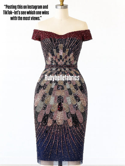 Luxury Geometric Deco Sequin Beaded Lace Fabric